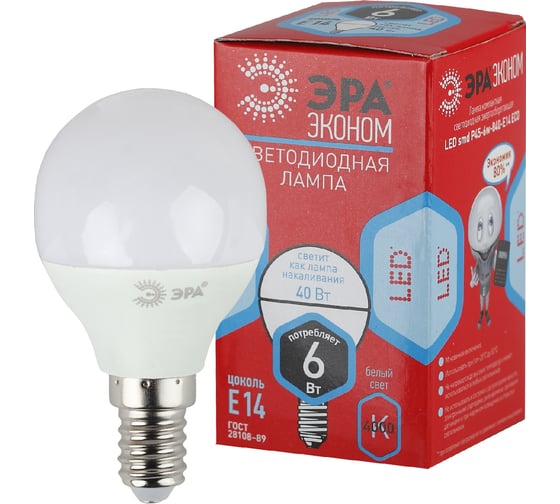 Светодиодная лампа ЭРА LED smd Р45-6w-840-E14 ECO Б0019077