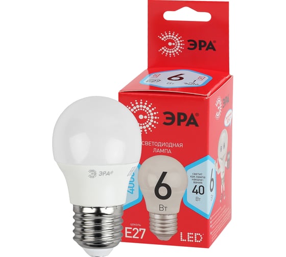 Светодиодная лампа ЭРА LED smd Р45-6w-840-E27 eco Б0020630