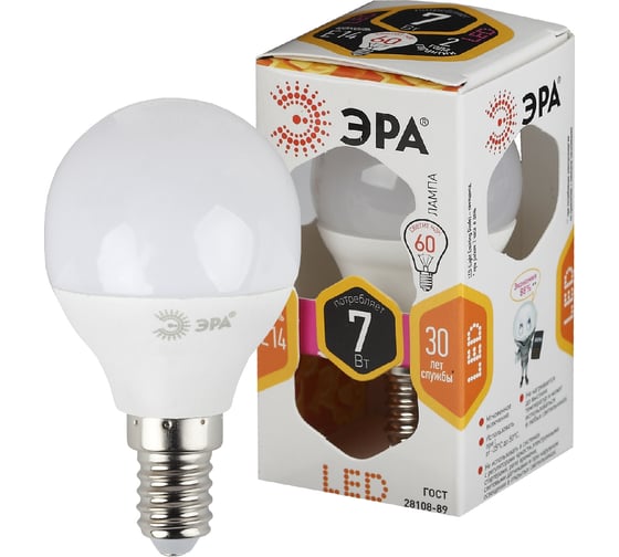 Светодиодная лампа ЭРА LED smd P45-7w-827-E14 Б0020548