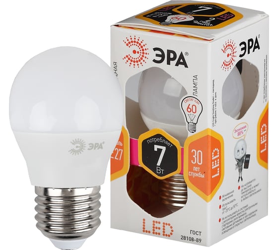 Светодиодная лампа ЭРА LED smd P45-7w-827-E27 Б0020550