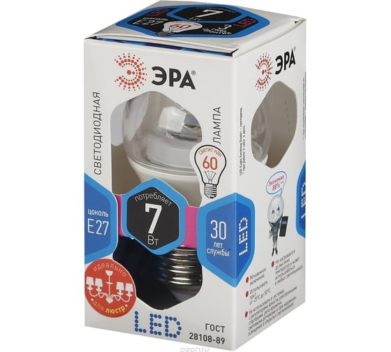 Светодиодная лампа ЭРА LED smd P45-7w-840-E27-Clear Б0019728