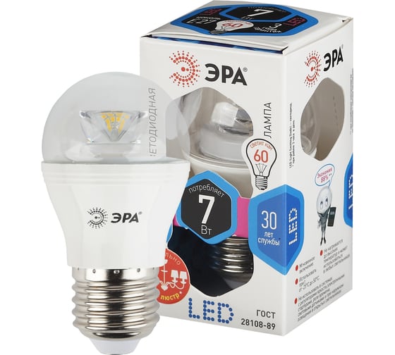 Светодиодная лампа ЭРА LED smd P45-7w-840-E27-Clear Б0020553