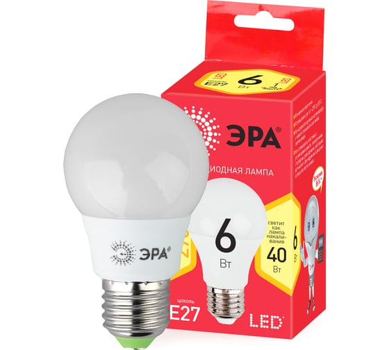 Светодиодная лампа ЭРА LED smd A60-6w-827-E27 ECO Б0019064