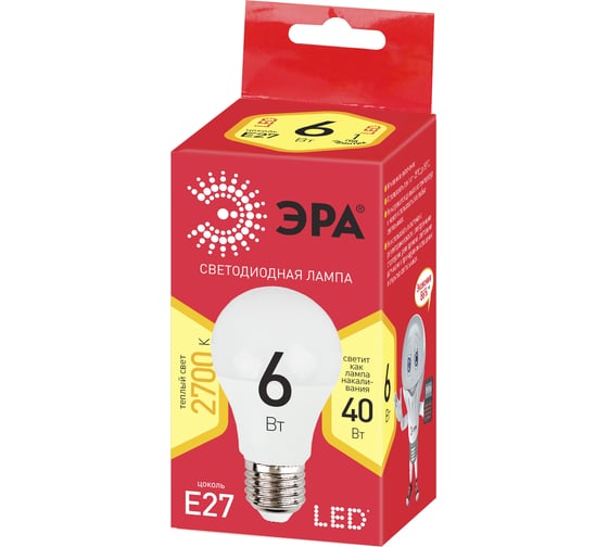 Светодиодная лампа ЭРА LED smd A60-6w-827-E27 ECO Б0019064