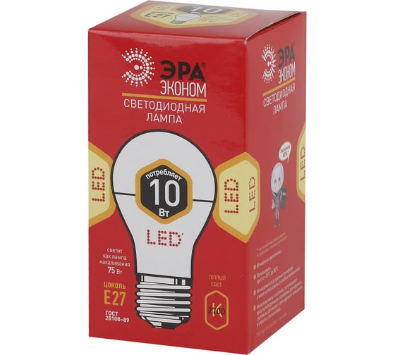 Светодиодная лампа ЭРА LED smd A60-10w-827-E27 ECO Б0019068