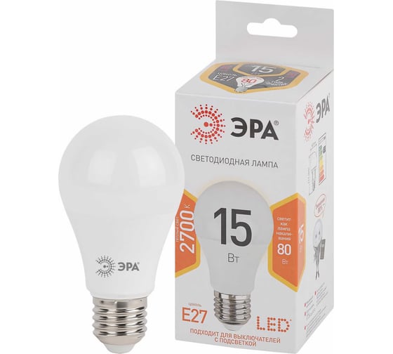 Светодиодная лампа ЭРА LED A60-15W-827-E27 15Вт груша теплый белый свет Б0020592
