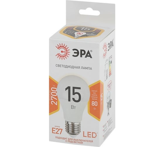 Светодиодная лампа ЭРА LED A60-15W-827-E27 15Вт груша теплый белый свет Б0020592