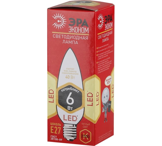 Светодиодная лампа ЭРА LED smd B35-6w-827-E27 ECO Б0019270