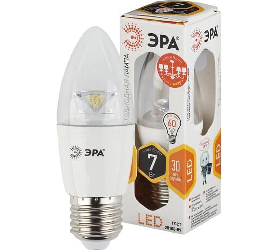 Светодиодная лампа ЭРА LED smd B35-7w-827-E27-Clear Б0019747
