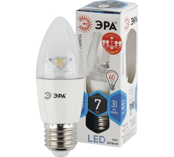 Светодиодная лампа ЭРА LED smd B35-7w-840-E27-Clear Б0017238
