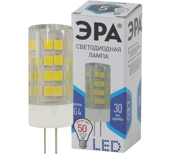 Светодиодная лампа ЭРА LED smd JC-5w-220V-corn, ceramics-840-G4 Б0027858