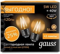 Лампа Gauss Filament Шар E27 5W 2700К 2 лампы в упаковке 105802105P