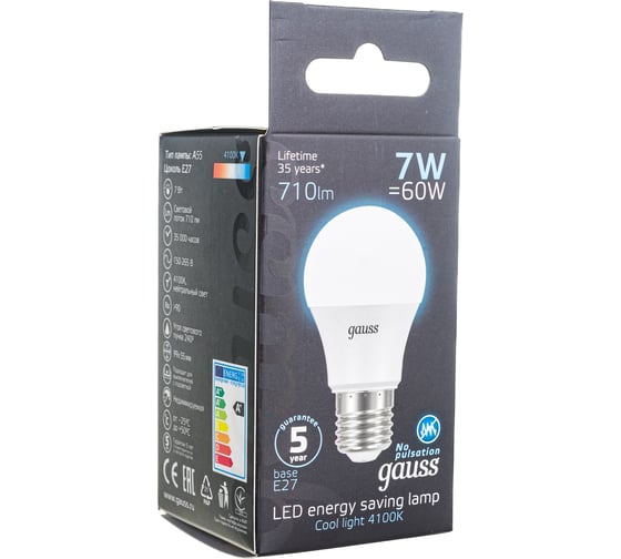 Лампа Gauss LED A60 E27 7W 4100K SQ 102502207