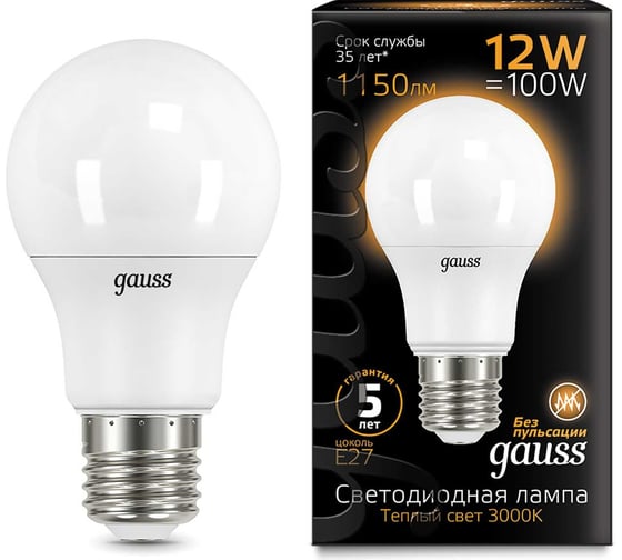 Лампа LED A60 globe 12W E27 3000K Gauss 102502112