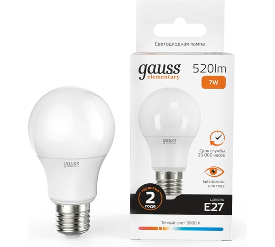 Лампа Gauss LED Elementary A60 7W E27 3000K SQ23217А 23217A