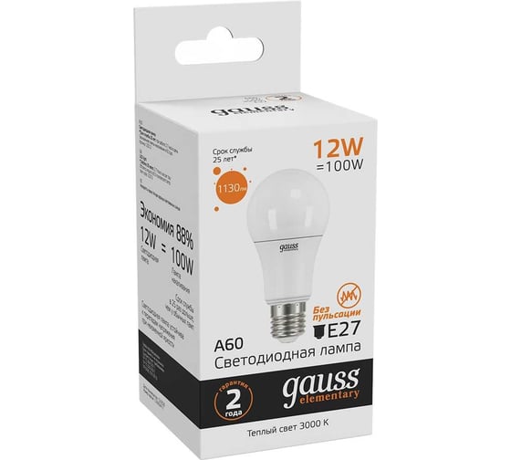 Лампа LED A60 12W E27 3000K Gauss Elementary 23212