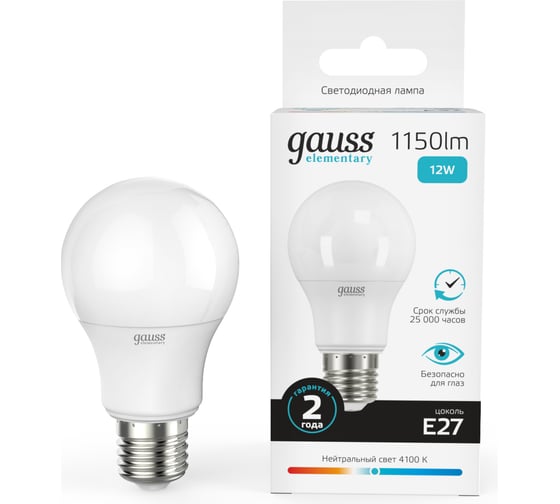 Лампа Gauss LED Elementary A60 12W E27 4100K SQ 23222