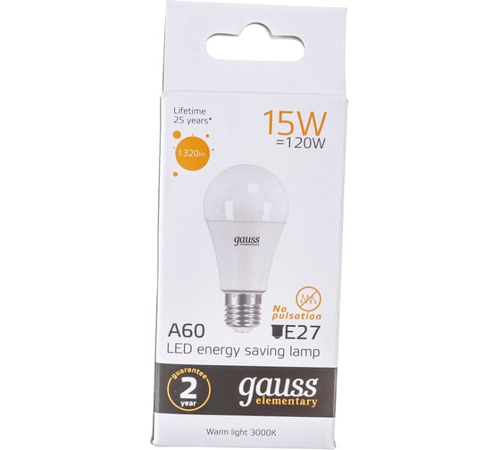 Лампа Gauss LED Elementary A60 15W E27 3000K SQ 23215