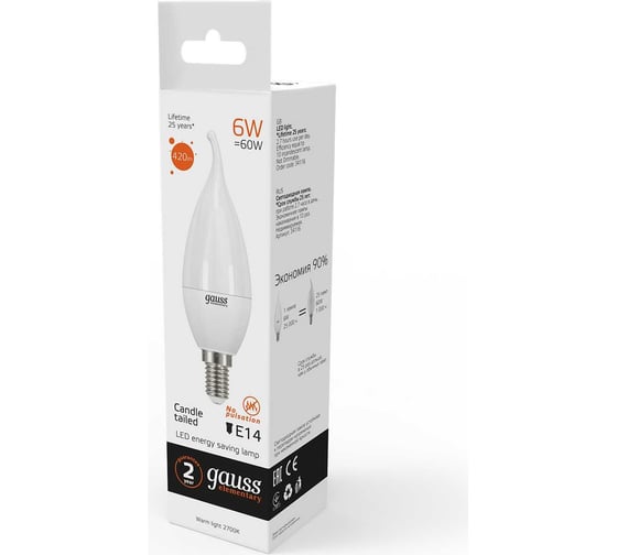 Лампа Gauss LED Elementary Candle Tailed 6W E14 2700K SQ 34116