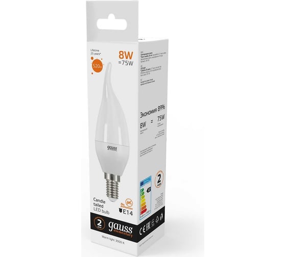 Лампа Gauss LED Elementary Candle Tailed 8W E14 2700K SQ 34118