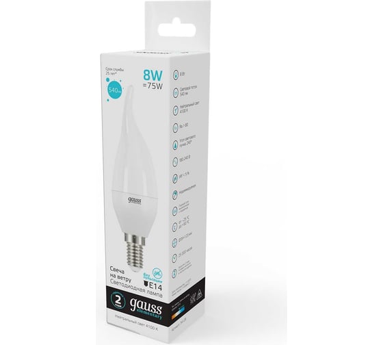 Лампа LED Candle Tailed 8W E14 4100K Gauss Elementary 34128