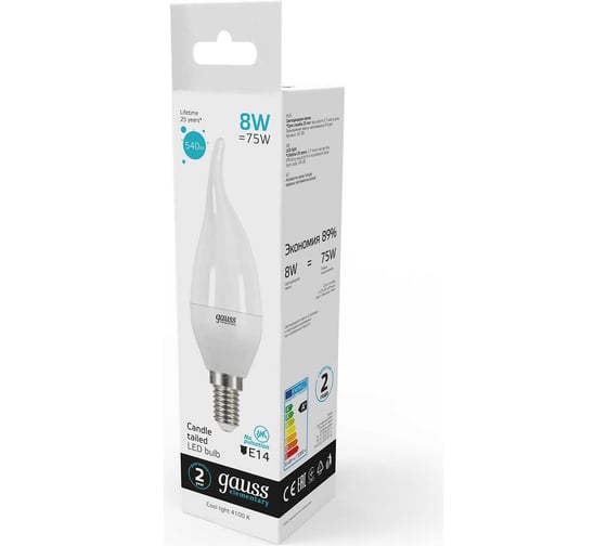 Лампа LED Candle Tailed 8W E14 4100K Gauss Elementary 34128