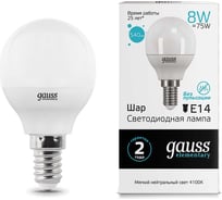 Лампа LED Globe 8W E14 4100K Gauss Elementary 53128 15629219