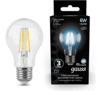 Лампа Gauss LED Filament A60 E27 6W 4100К SQ 102802206