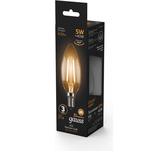 Лампа Gauss LED Filament Candle E14 5W 2700К SQ 103801105
