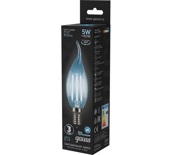 Лампа Gauss LED Filament Candle tailed E14 5W 4100K SQ 104801205