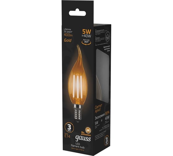 Лампа Gauss LED Filament Candle tailed E14 5W 2700K Golden SQ 104801005