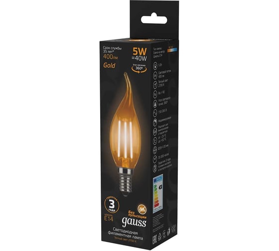 Лампа Gauss LED Filament Candle tailed E14 5W 2700K Golden SQ 104801005