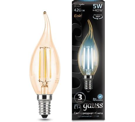 Лампа Gauss LED Filament Candle tailed E14 5W 4100K Golden SQ 104801805