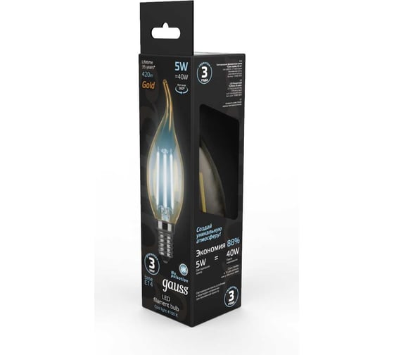 Лампа Gauss LED Filament Candle tailed E14 5W 4100K Golden SQ 104801805