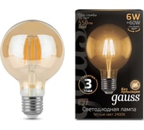 Лампа Gauss LED Filament G95 E27 6W Golden 2400K SQ 105802006