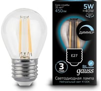 Лампа Gauss LED Filament Globe E27 5W 4100K SQ 105802205