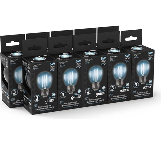 Лампа Gauss LED Filament Globe E27 5W 4100K SQ 105802205