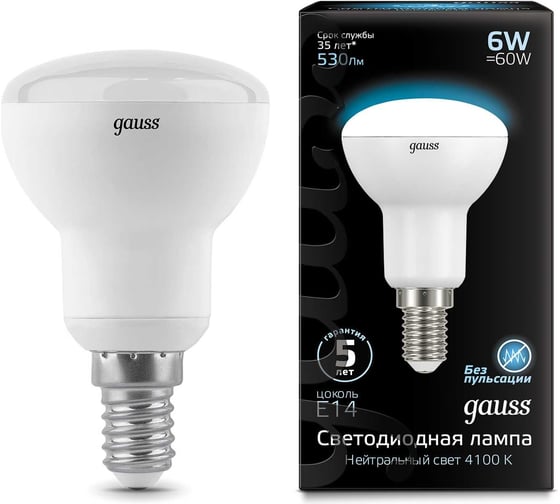 Лампа LED Reflector R50 E14 6W 4100K Gauss 106001206