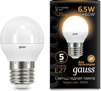 Лампа Gauss LED Globe E27 6.5W 100-240V 2700K SQ 105102107