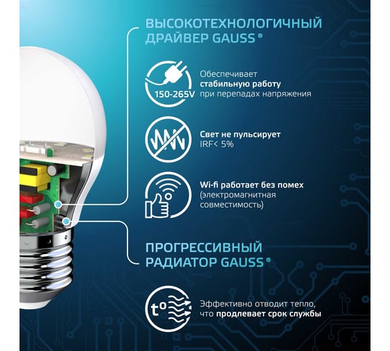 Светодиодная лампа Gauss шар 6.5W 550lm 4100K E27 105102207