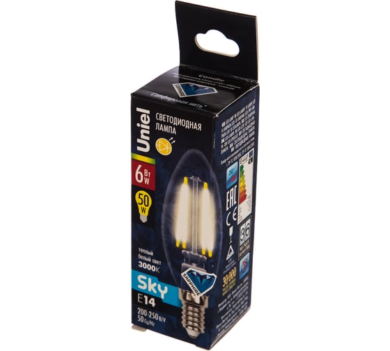 Светодиодная лампа Uniel LED-C35-6W/WW/E14/CL PLS02WH UL-00000199