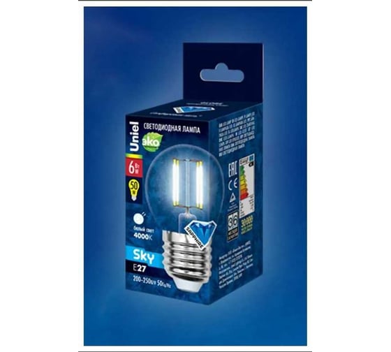 Светодиодная лампа Uniel LED-G45-6W/WW/E27/CL PLS02WH UL-00000196