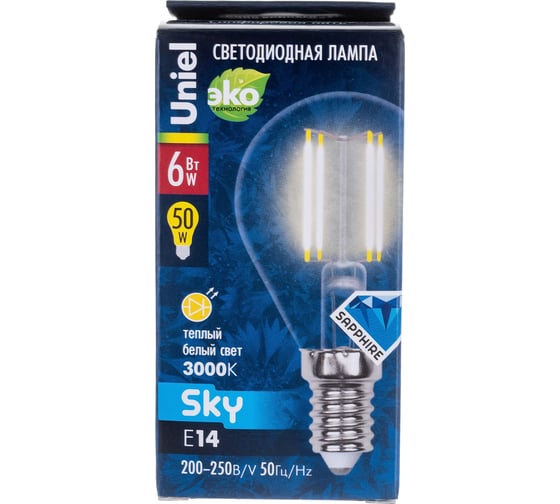 Светодиодная лампа Uniel LED-G45-6W/WW/E14/CL PLS02WH UL-00000197