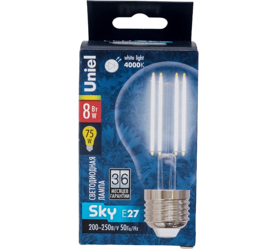 Светодиодная лампа Uniel LED-A60-8W/NW/E27/CL PLS02WH UL-00001372
