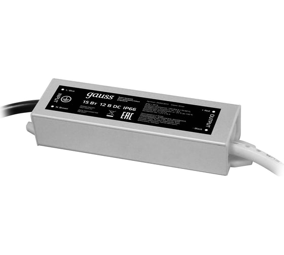 Пылевлагозащищенный блок питания для светодиодной ленты 15W 12V IP66 Gauss 202023015