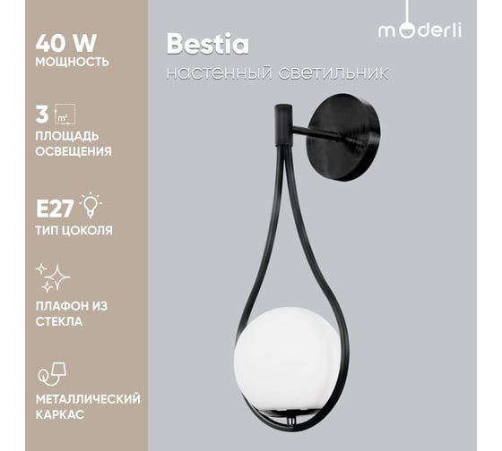 Настенный светильник Moderli Bestia черный, белый V4031-1W