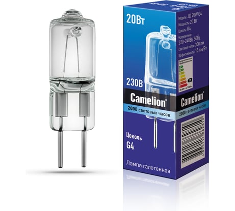Галогенная лампа без рефлектора JD 20W g4 220V Camelion 10405