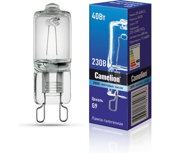 Прозрачная галогенная лампа без рефлектора G9 40W 220V 2000 часов Camelion 5553 1