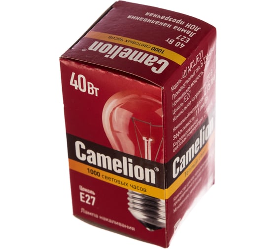 Лампа накаливания с прозрачной колбой 40/A/CL/E27 ЛОН Camelion 7276