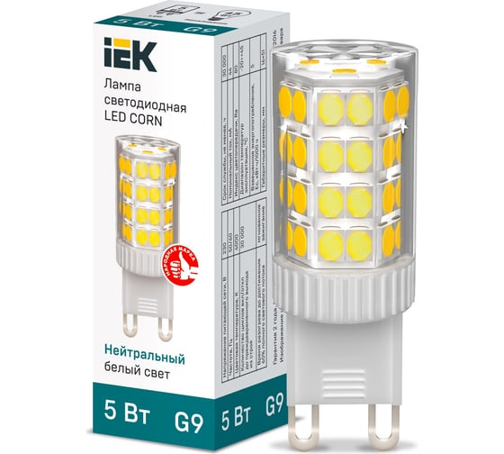 Светодиодная лампа IEK corn капсула 5вт 230в 4000к керамика g9 LLE-CORN-5-230-40-G9 1